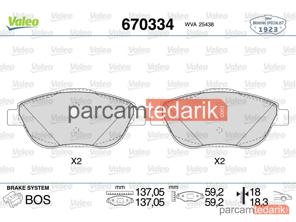 670334 | Fren Balatası — Citroen C3 Aircross I, Opel Crossland X / Crossland, Peugeot 2008 I